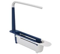 Telescopic Kitchen Over Sink Organizer, Expandable Storage Drain Basket Rack with Towel Hanger Length Freely Adjustable Large Capacity PP Expandable Sink Organizer for Kitchen