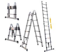 Telescopic Ladder 12.5FT(1.9m+1.9m) Multi-Purpose Industrial Ladder with EN131 Standard,Retractable Safety Loft Ladder A-Frame Folding Extendable Extension Ladder,with 150kg Max Capacity