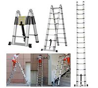 Telescopic Ladder 12.5FT/6.25FT+6.25FT A-frame Aluminium Ladder 12 Steps Extend Ladder Portable Folding Multi-Purpose for Home Loft Office Roof Work DIY Builder Indoor Outdoor