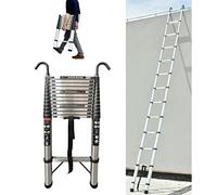 Telescopic Ladder 14.4FT, Stainless Steel Telescoping Ladder with 2 Hooks, Portable Loft Ladder for Home Outdoors, 330LB Capacity, EN131