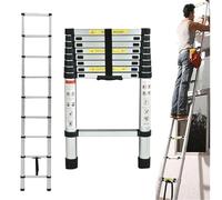 Telescopic Ladder 2.6m/8.5FT,Aluminum Lightweight Extension Ladder with Automatic Locking,Non-Slip Feet,Load 150kg/330lb,Multi-Purpose Collapsible Ladder for Household and Outdoor Working