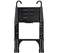 Telescopic Ladder, 2.6M Aluminium Extendable Telescoping Ladder with Hooks, Non-Slip Feet Adjustable Height for Roof and Home Renovation(Black)
