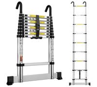 Telescopic Ladder 2.6M Aluminium Extension Extendable Loft Ladder Portable Ladders with Stabilizer Bar and Detachable Hooks for Roof Loft Caravans RV