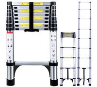 Telescopic Ladder 2.6M Aluminium Extension Ladder, Loft Ladder | Multi Purpose Adjustable Height Ladders Extendable, Folding Ladders Non-Slip Feet & Safety Locks for Roof Attic Caravan