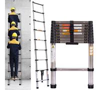 Telescopic Ladder 2.6M Stainless Steel Extension Multi-Purpose With Adjustable Step - Portable Loft Step Extendable Easy Carry Non-Slip Retractable Folding Roof - 330Lbs Capacity