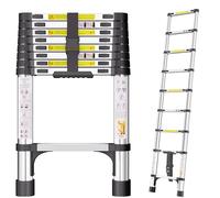 Telescopic Ladder, 2.6M Stainless Steel Loft Ladder with Non-Slip Feet and Triangle Support, Portable Ladders Extendable Thickened High-Strength, Ladders for Roof Attic Caravans