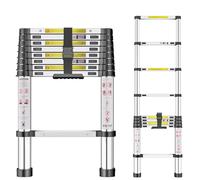 Telescopic Ladder, 2.6M Stainless Steel Thickened High-Strength Loft Ladder, Portable Ladders Extendable with Non-Slip Feet Adjustable Height for Roof Attic Caravans