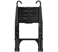 Telescopic Ladder, 2.9M Aluminium Extendable Telescoping Ladder with Hooks, Non-Slip Feet Adjustable Height for Roof and Home Renovation(Black)