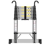 Telescopic Ladder 2.9m, Extendable Ladder Stainless Steel with Hooks, Height Adjustment, Convenient and Fast to Use