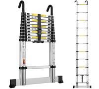 Telescopic Ladder 3.1M Aluminium Extension Extendable Loft Ladder, Portable Ladders with Stabilizer Bar and Detachable Hooks for Roof Loft Caravans