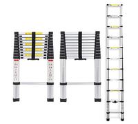 Telescopic Ladder 3.2m 10.5Ft Aluminium Lightweight Portable Max Load 330lbs 11 Steps Extendable Foldable Ladder for DIY Home Work Builder Garden Office Loft Attic