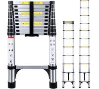 Telescopic Ladder 3.2M Aluminium Extension Ladder, Loft Ladder | Multi Purpose Adjustable Height Ladders Extendable, Folding Ladders Non-Slip Feet & Safety Locks for Roof Attic Caravan