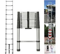 Telescopic Ladder 3.2M Multi-Purpose Folding Stainless Steel Extendable Ladder, 11 Steps Ladder with Spring Loaded Locking Mechanism, 330lbs Capacity for RV Outdoor Work