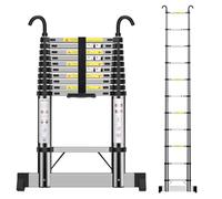 Telescopic Ladder 3.2m, Stainless Steel Extendable Ladder with Hooks and stabiliser, Height Adjustment, Convenience for Home, Attic Access, etc.