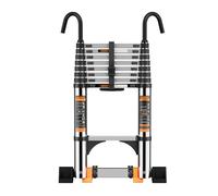 Telescopic Ladder,3.2M Stainless Steel Thickened High-Strength Loft Ladder, step ladder with Stabilizer Bar and Detachable Hooks, Multi Purpose Extendable Portable Folding Ladders (3.5M/11.48FT)