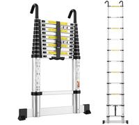 Telescopic Ladder 3.3M Aluminium Extension Extendable Loft Ladder with Hooks, Portable Ladders with Stabilizer Bar for Roof Loft Caravans