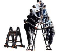 Telescopic Ladder 3.4M/4.2M/5M/6.6M/7.4M - Black Aluminum Extension Ladder with Stabilizer Bar for Roof Industrial Household and Loft Use - Heavy Duty Portable Adjustable