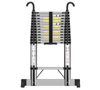 Telescopic Ladder 3.7m, Extendable Ladder with Hooks, Stainless Steel, Height Adjustment, Convenient for Home, Workshop, office, Warehouse, Workshop, Outdoors