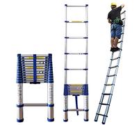 Telescopic Ladder - 3.8m/12.5ft Aluminum Extension Ladder for Rooftop RV Attic Outdoor Work - Compact Lightweight and Durable Folding Design for Easy Storage