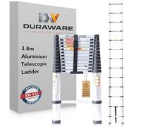 Telescopic Ladder 3.8m Aluminium EN131 Certified UK Stocked Prime-eligible | Professional Extending Ladder for Site, Office and Home use on Building Maintenance, Roof, Attic, Caravan, Indoor and Outdoor