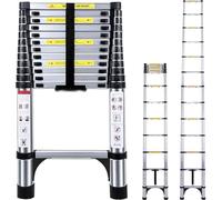 Telescopic Ladder 3.8M Aluminium Extension Ladder, Loft Ladder | Multi Purpose Adjustable Height Ladders Extendable, Folding Ladders Non-Slip Feet & Safety Locks for Roof Attic Caravan
