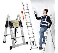 Telescopic Ladder 3.8m Aluminium Folding Extension Ladder with Non-slip Feet & Height Adjustment, Max Capacity 150kg