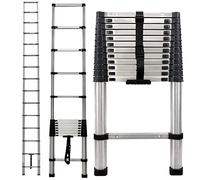 Telescopic Ladder 3.8M, Portable Attic Ladders, Heavy Duty Steel Telescoping Folding Step Ladder, Warehouse Extension Ladder with Rubber Foot Pads, Foldable Engineering Ladder for Window Cleaning