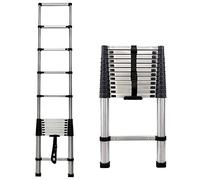 Telescopic Ladder 3.8M Stainless Steel Extension Multi-Purpose Portable Loft Step Ladder with Non-Slip Rubber Feet 150kg Capacity for Indoor Outdoor Activities, EN131 Certificated