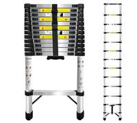 Telescopic Ladder,3.8M Stainless Steel Loft Ladder, Extension Ladder Portable Extendable Multi-Purpose Step Ladder with Non-Slip Feet Safety Lock, Max Load 150kg/330lb for Roof Ladder ladders for home