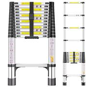 Telescopic Ladder, 3.8M Stainless Steel Thickened High-Strength Loft Ladder, Portable Ladders Extendable with Non-Slip Feet Adjustable Height for Roof Attic Caravans