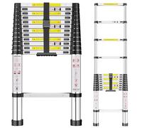 Telescopic Ladder, 3.8M Stainless Steel Thickened High-Strength Loft Ladder, Portable Ladders Extendable with Non-Slip Feet Adjustable Height for Roof Attic Caravans