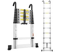Telescopic Ladder 3 m Aluminium Loft Ladder, Ladders Extendable with Hooks | Portable Extension Ladders with Stabilizer Bar for Roof Loft Caravans RV