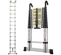 Telescopic Ladder 4.1M Aluminium Extension Extendable Loft Ladder with Stabilizer Bar and Detachable Hooks, Portable Folding Ladders