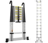 Telescopic Ladder 4.1M Aluminium Extension Extendable Loft Ladder with Stabilizer Bar and Detachable Hooks for Roof Loft Caravans RV