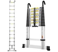 Telescopic Ladder 4.1M Aluminium Extension Extendable Loft Ladder with Stabilizer Bar and Detachable Hooks, Portable Folding Ladders