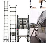Telescopic Ladder 4.4M/14.4FT Extendable Telescoping Ladders Extension Stainless Steel Ladder with Roof Hooks, Portable Foldable Retractable Loft Ladder for Roof Work,Window Cleaning,Indoor Decorating