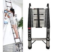 Telescopic Ladder 4.4m, 14.4FT Telescoping Ladder with Non-Slip Feet and Stable Hook, Portable Extension Ladder, Extendable 14 Step Ladder for Household and Outdoor Working, 330lb Capacity