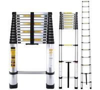 Telescopic Ladder 4.4M/14.5FT Aluminium Extension Ladder, Heavy Duty Folding Extendable Ladder with Adjustable Height, Portable Loft Ladder for Home, Attic, Roof & Outdoor Use