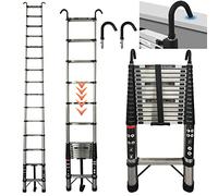 Telescopic Ladder 4.4M Multi-Purpose Stainless Steel Telescoping Ladder with 2 Ladder Hooks, 14 Steps Foldable Loft Ladder Extension Extend Portable Ladder, Folding Ladders for Home, Max Load 330Lbs