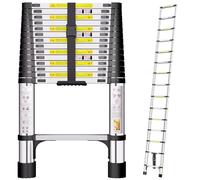 Telescopic Ladder, 4.4M Stainless Steel Loft Ladder with Non-Slip Feet and Triangle Support, Portable Ladders Extendable Thickened High-Strength, Ladders for Roof Attic Caravans