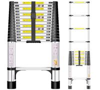 Telescopic Ladder, 4.4M Stainless Steel Thickened High-Strength Ladder with Non-Slip Feet, Portable Ladders Extendable Adjustable Height for Loft Roof Attic Caravans