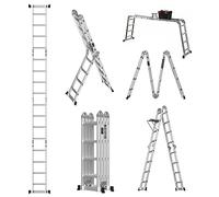 Telescopic Ladder 4.7M, 7 in 1 Multi Purpose Aluminum Extension Ladders, Max Load 150kg/330lb, Adjustable Step, for Home, Office, Kitchen, Photography Use