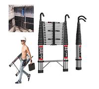 Telescopic Ladder 4M/14.4FT Multi-Purpose Folding Steel Telescoping Ladder Extendable Portable Loft Ladder Resistant Foldable Ladder with EN131, Corrosion Resistant