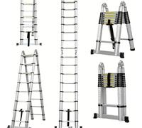 Telescopic Ladder 5.6m Multi Purpose with Stabiliser, 264cm + 264cm, A Frame or Straight, Multi Purpose Combination Step Ladder, Extension Ladder EN131 Standards TUFF MATE