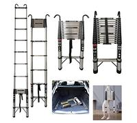 Telescopic Ladder 5M/16.4FT Multi-Purpose Folding Steel Telescoping Ladder Extendable Portable Loft Ladder Resistant Foldable Ladder with EN131, Corrosion Resistant