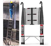 Telescopic Ladder 5m/16.4FT,Stainless Steel Lightweight Extension Ladder with Automatic Locking,Non-Slip Feet,Load 150kg/330lb,Multi-Purpose Collapsible Ladder for Home