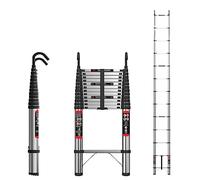 Telescopic Ladder, 5M/16.4FT Stainless Steel Telescoping Ladder with 2 Stable Hook, Portable Extension Ladder for Household and Outdoor Working, 330lb Capacity