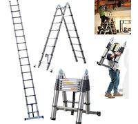 Telescopic Ladder 5M/ 16.5 Feet 150kg Capacity Stainless steel A-Frame Ladders Portable Light Weight Compact Save Space for Home DIY Builder Supply Roof Work Decoration (2.5+2.5m)