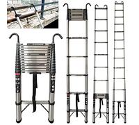 Telescopic Ladder 5M Heavy Duty Multi-Purpose Step Ladders 12 Step Stainless Steel Telescoping Extension Ladder, Folding Extendable Ladders with Hooks for Home Garden Roof Outdoor Work, 330lb Capacity