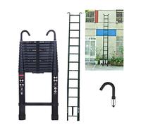 Telescopic Ladder, 5m Multi-purpose Aluminium Ladder Black with Hook, Non-Slip Extendable Ladder, Robust Portable Stepladder, for Home/Office/Warehouse/Loft